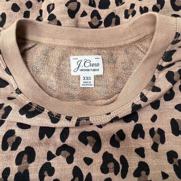J. Crew Vintage Fleece Tan Leopard‎ Print Pullover Sweatshirt Women's Size XXS - Picture 3 of 6